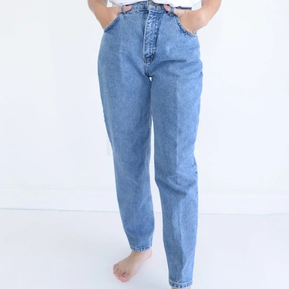 Denim - Vintage Authentic Northern Denim Blue High Waisted Tapered Denim Jeans